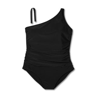 Kona Sol Maiô Feminino Tummy Control Um Ombro Franzido Cobertura Total Preto Tamanho P