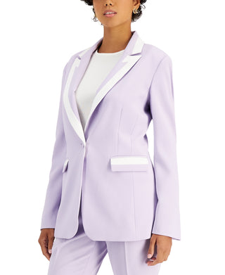 Blazer feminino Tahari ASL com acabamento contrastante roxo, tamanho 2