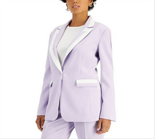 Blazer feminino Tahari ASL com acabamento contrastante roxo, tamanho 2