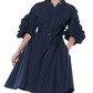 Vestido-camisa de algodão com manga franzida Gracia feminino, azul, tamanho pequeno