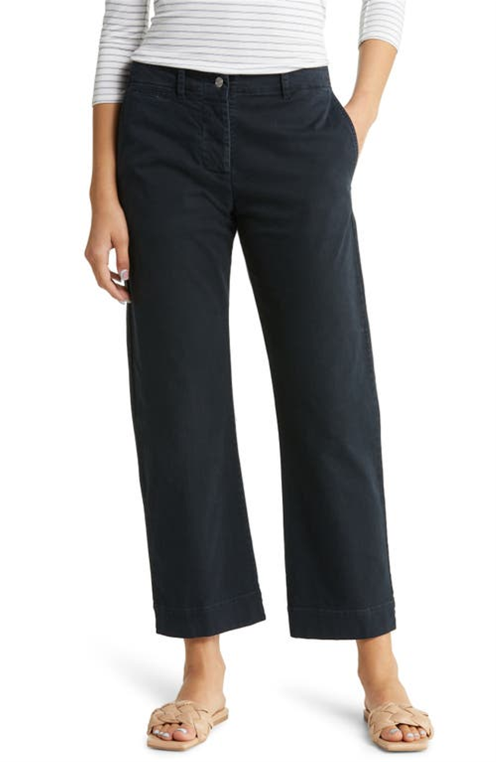 Calça de algodão elástico de cintura alta Nili Lotan Tomboy em azul marinho escuro, tamanho 6