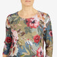 Blusa feminina Alfred Dunner assimétrica com manga 3/4 e estampa floral, verde, tamanho grande