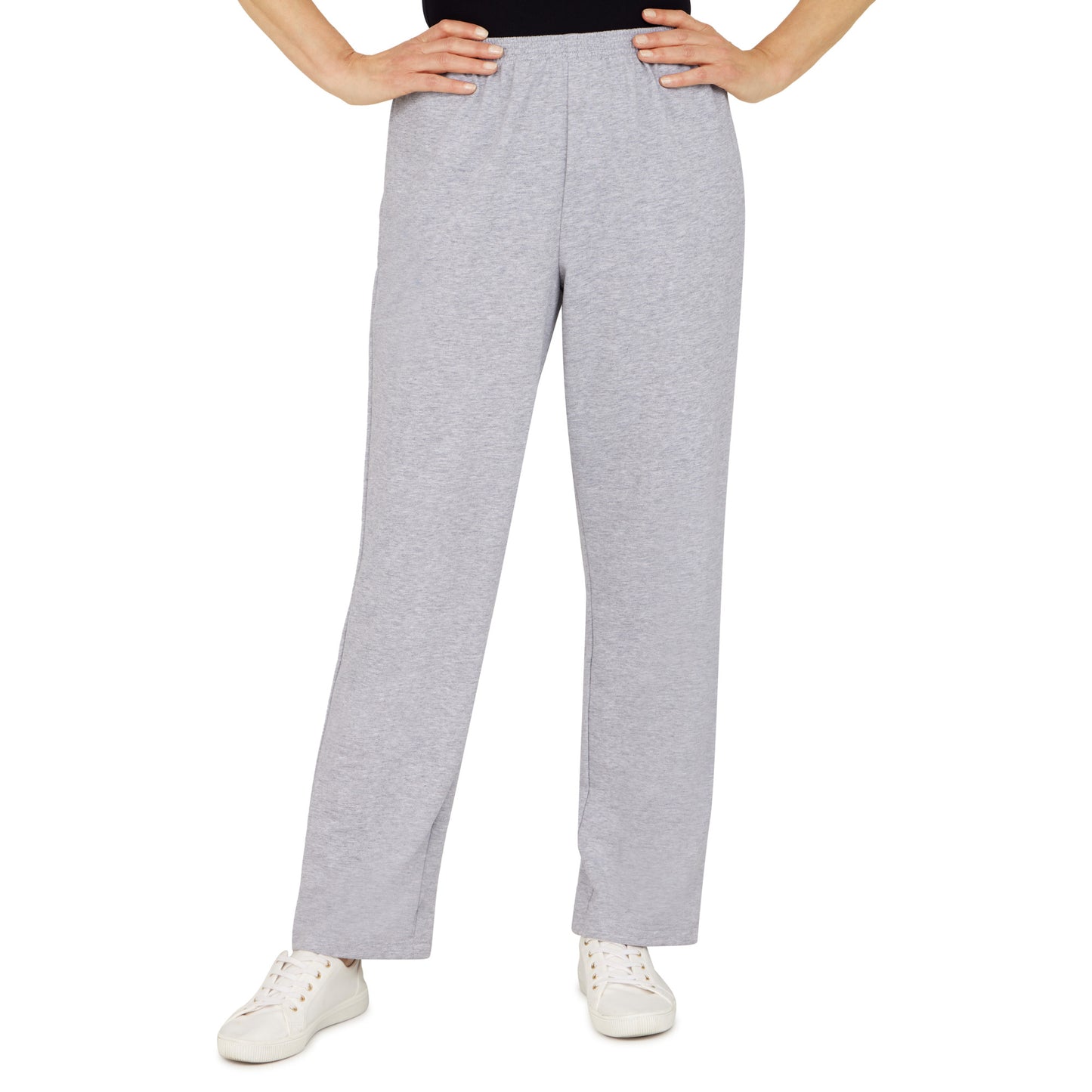 Calça feminina Alfred Dunner French Terry com perna reta, cinza, tamanho pequeno