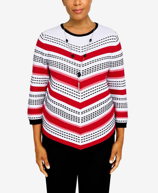 Alfred Dunner Women's Checking In Textured Chevron Asymmetrical Sweater Red Size Large