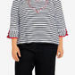 Blusa feminina Alfred Dunner Checking In com listras e bordado de coração, preta, tamanho 1X