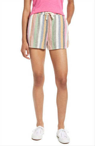Shorts de praia femininos com listras ousadas da Marine Layer, tamanho X-S