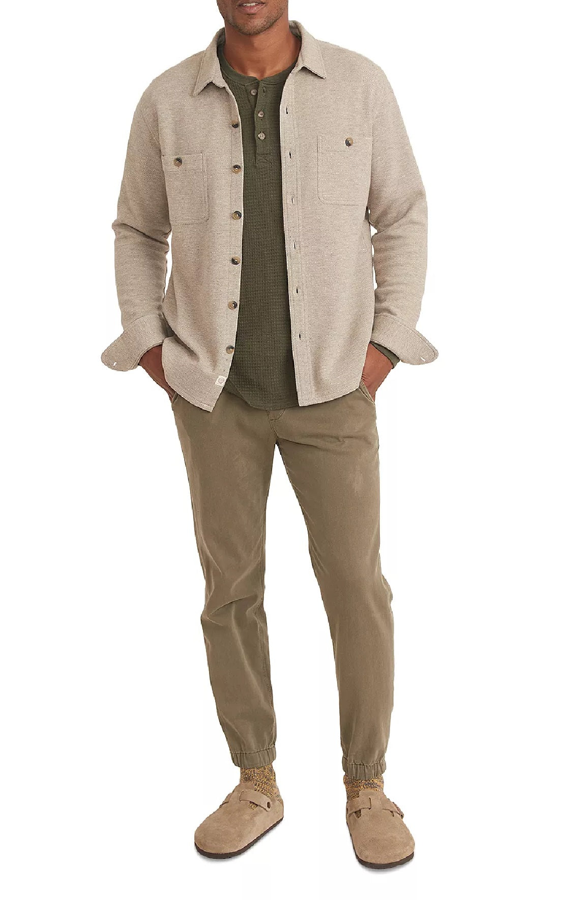 Camisa masculina de sarja elástica escovada Owen da Marine Layer, marrom, tamanho pequeno