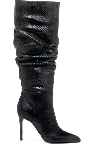 BEAUTIISOLES Pam Slouch Pointed Toe Boot in Anaconda Midnight Navy , Size 7