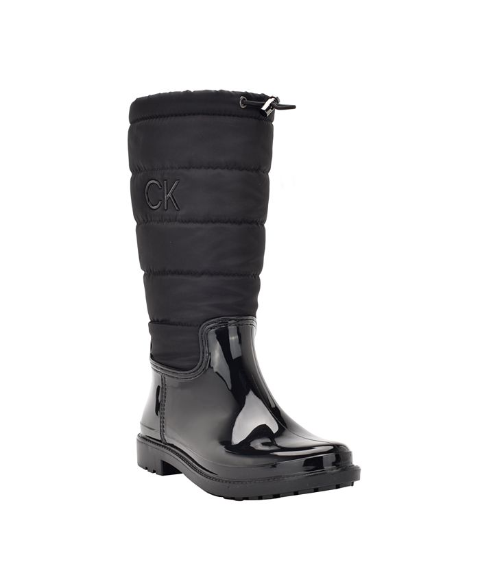 Botas de chuva Calvin Klein Siston Pull On com solado de borracha e logotipo para clima frio, pretas, tamanho 7 M