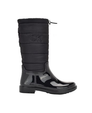 Botas de chuva Calvin Klein Siston Pull On com solado de borracha e logotipo para clima frio, pretas, tamanho 7 M