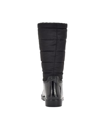 Botas de chuva Calvin Klein Siston Pull On com solado de borracha e logotipo para clima frio, pretas, tamanho 7 M