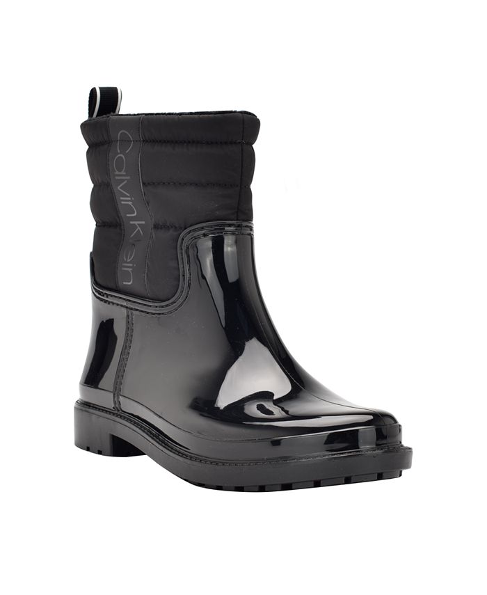 Calvin Klein Botas de Chuva Femininas com Logo e Solado em Couro Preto para Clima Frio, Tamanho 7 M