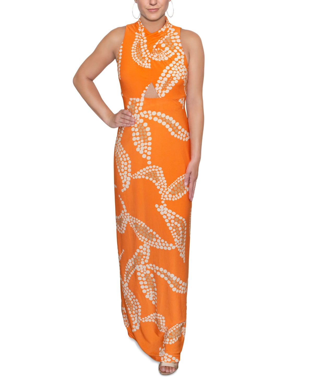 Vestido longo estampado Fran Halter Rachel Roy feminino, laranja, tamanho X-S