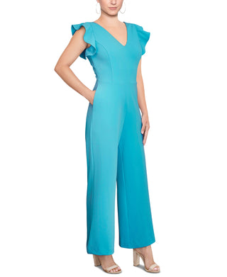 Macacão curto feminino Rachel Roy com mangas franzidas e tamanho extragrande azul