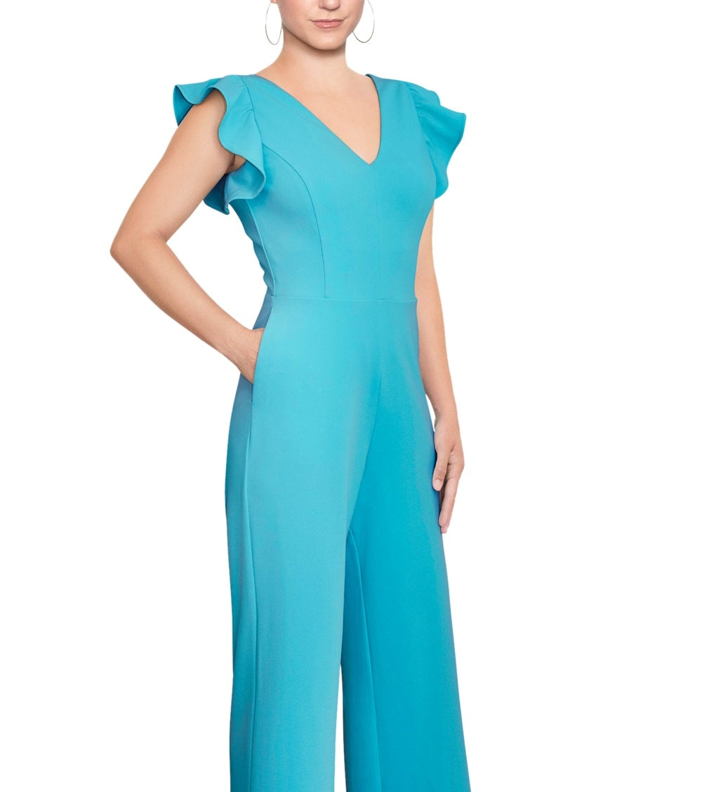 Macacão curto feminino Rachel Roy com mangas franzidas e tamanho extragrande azul