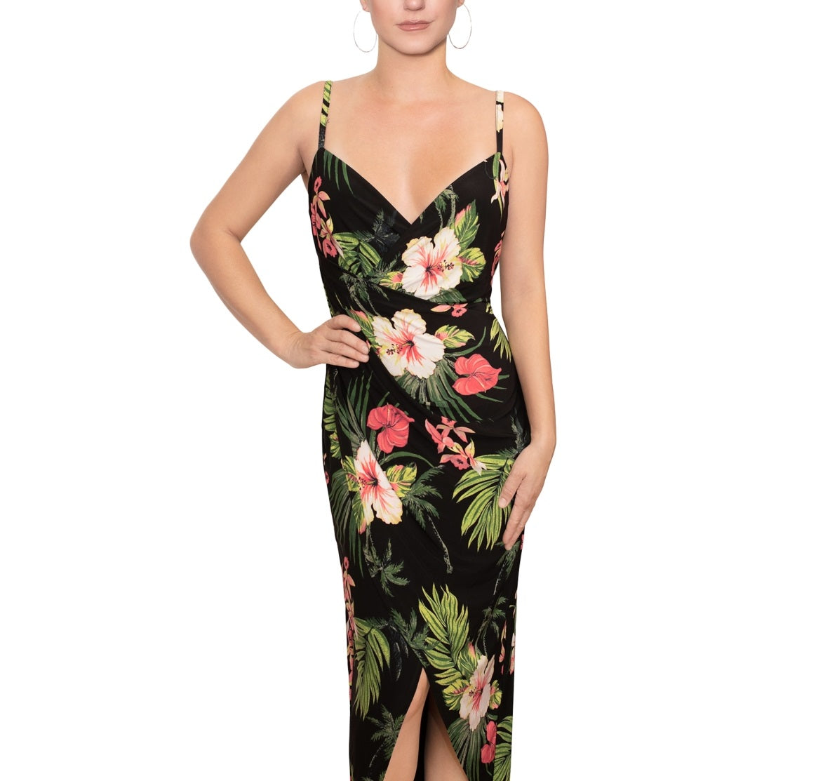 Vestido feminino Rachel Roy Bree com decote cruzado frontal, preto, tamanho grande