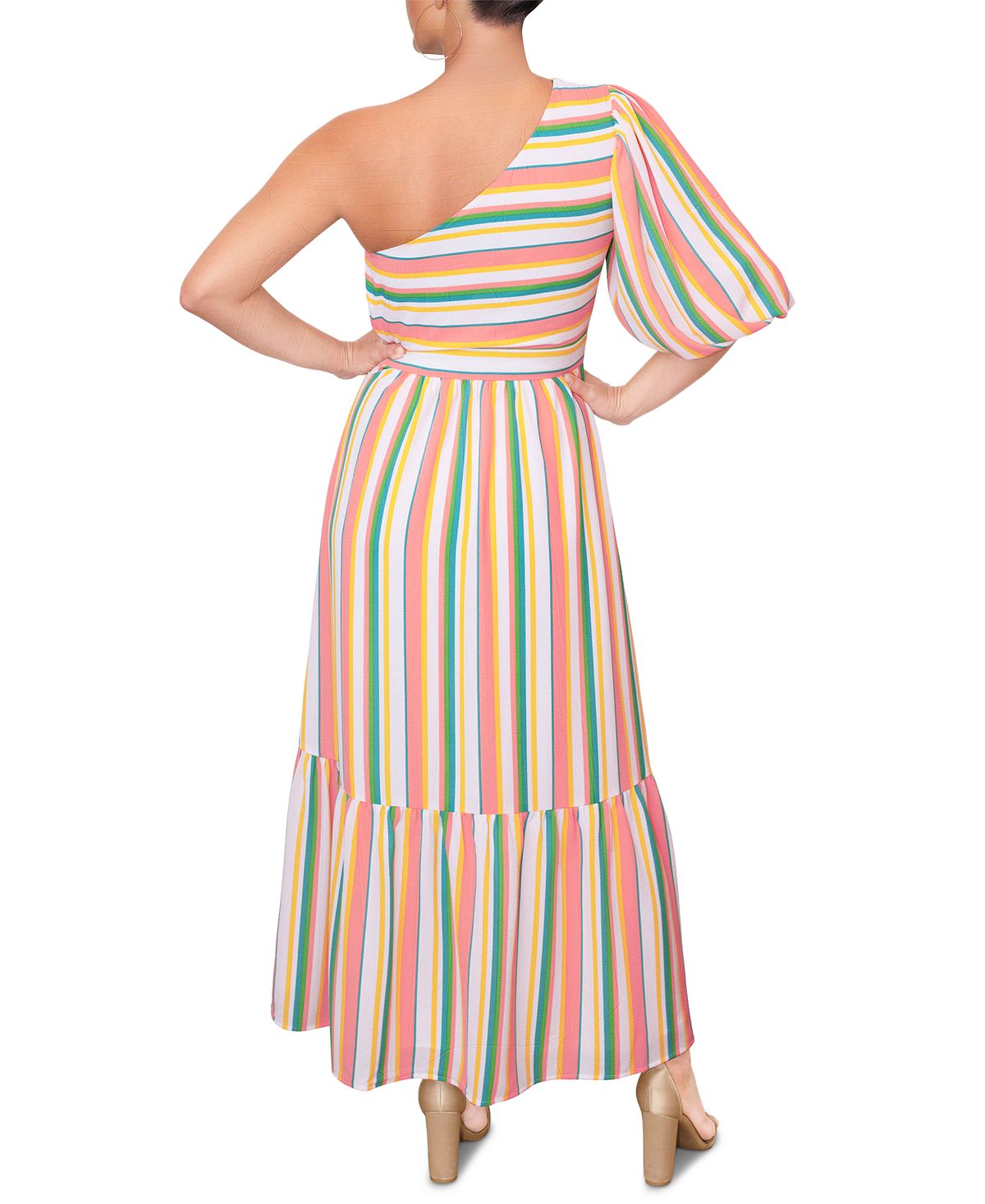 Vestido longo Tove One Shoulder da Rachel Roy para mulheres, bege, tamanho 14