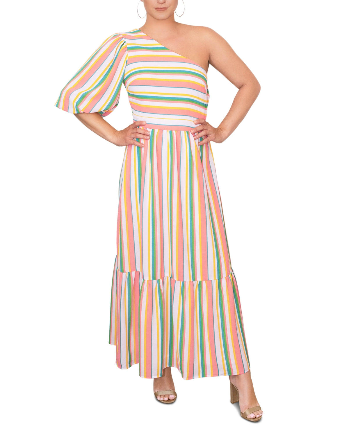 Vestido longo Tove One Shoulder da Rachel Roy para mulheres, bege, tamanho 14