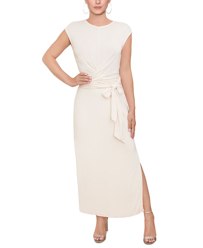 Vestido feminino Rachel Roy com amarração na cintura e fenda lateral, branco, tamanho extrapequeno