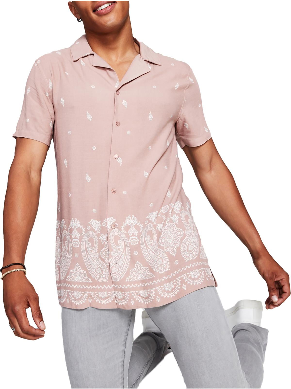 E agora esta camisa masculina com botões estampados em tecido Paisley marrom tamanho pequeno