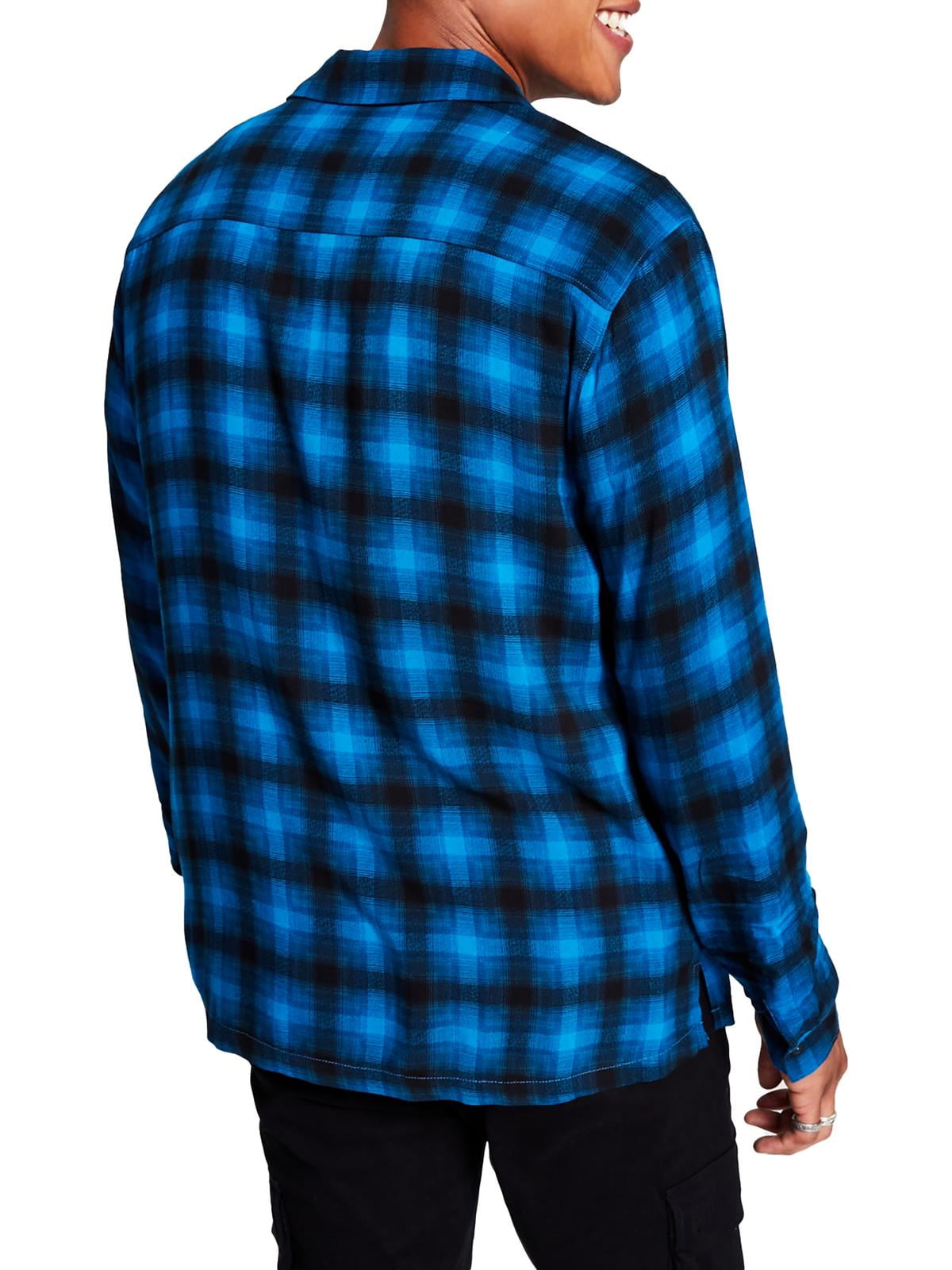 E agora esta camisa masculina xadrez com botões e gola, tamanho médio, azul