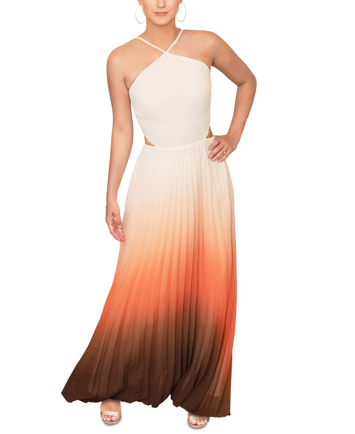 Vestido plissado com decote em V Rachel Roy Lively Ombre feminino, laranja, tamanho 4