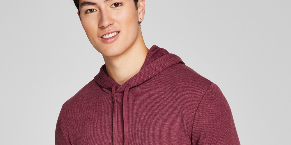 E agora esta camiseta masculina térmica de malha waffle com capuz vermelha tamanho pequeno