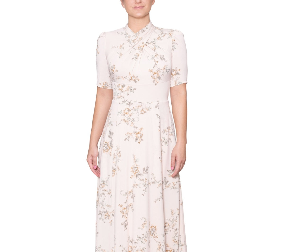 Vestido feminino Rachel Roy Harland com decote cruzado e ombros bufantes, branco, tamanho pequeno