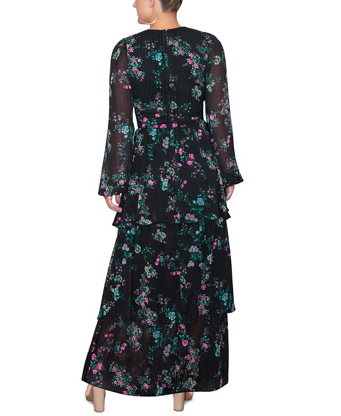 Vestido longo feminino RACHEL Rachel Roy em chiffon metálico, preto, tamanho 6