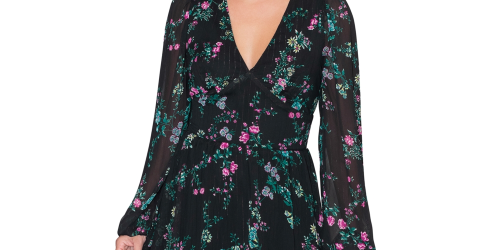 Vestido longo feminino RACHEL Rachel Roy em chiffon metálico, preto, tamanho 6