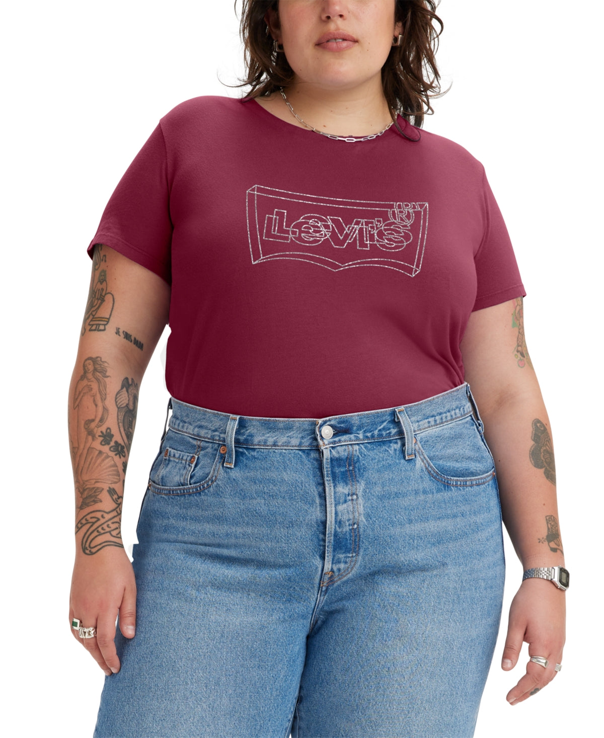 Camiseta Levi's Batwing Perfect Graphic Logo Feminina Vermelha Tamanho 4X