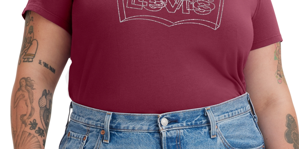 Camiseta Levi's Batwing Perfect Graphic Logo Feminina Vermelha Tamanho 4X
