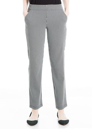 Calça feminina Max Studio preta e branca com estampa geométrica e perna reta, tamanho extrapequeno