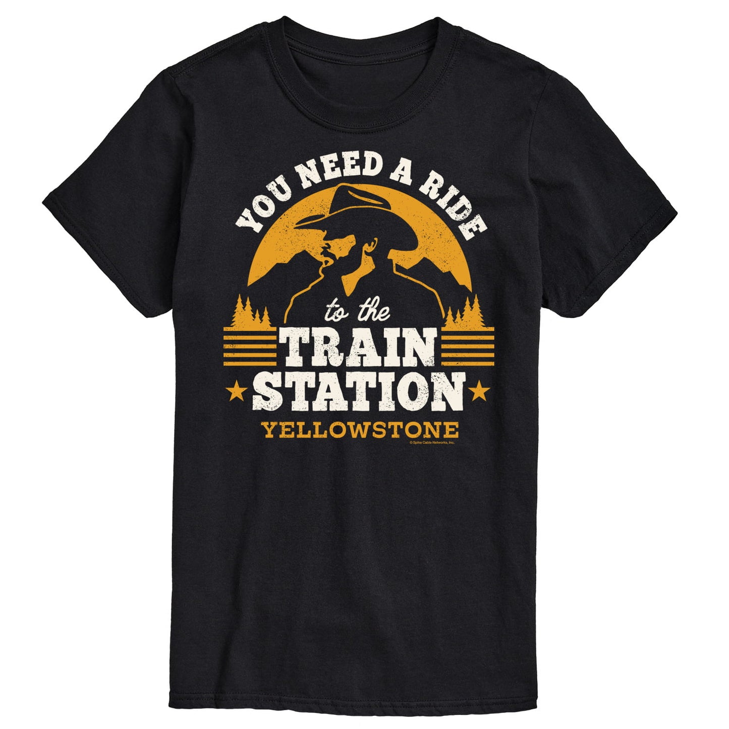 Camiseta masculina Airwaves Yellowstone Train Station, preta, tamanho pequeno