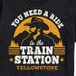 Camiseta masculina Airwaves Yellowstone Train Station, preta, tamanho pequeno