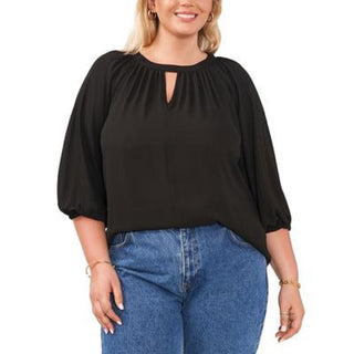 Blusa feminina Vince Camuto com manga balão e decote em V, preta