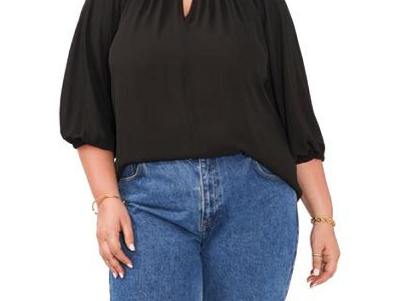 Blusa feminina Vince Camuto com manga balão e decote em V, preta