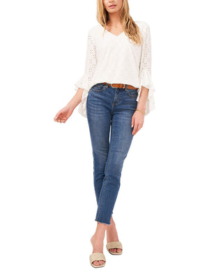 Vince Camuto Blusa feminina com ilhós e manga sino, branca, tamanho médio