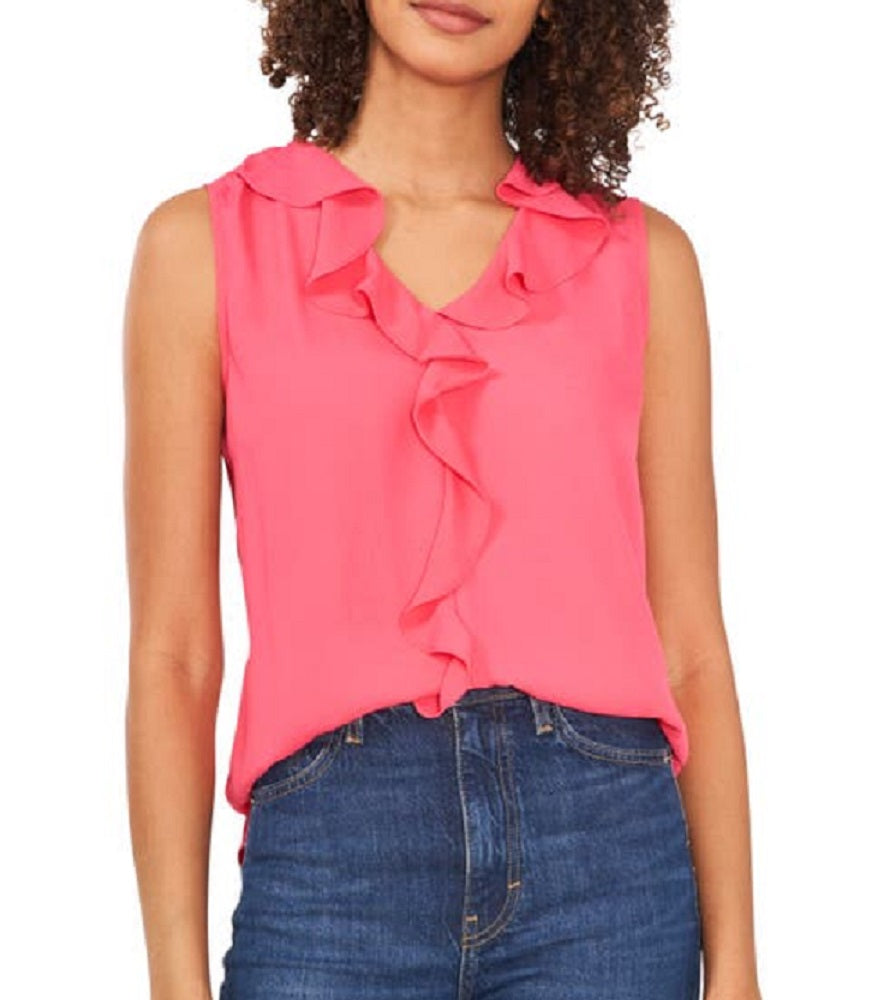 Blusa feminina Vince Camuto com decote em V e mangas bufantes, estilo georgette, rosa, tamanho X-S