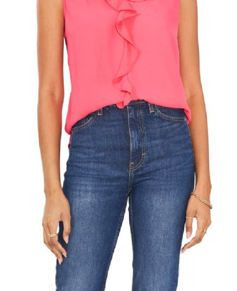 Blusa feminina Vince Camuto com decote em V e mangas bufantes, estilo georgette, rosa, tamanho X-S