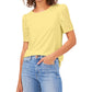 Vince Camuto Blusa de malha com manga ilhós feminina, amarela, tamanho pequeno