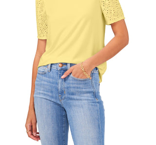Vince Camuto Blusa de malha com manga ilhós feminina, amarela, tamanho pequeno