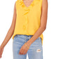 Blusa feminina Vince Camuto com decote em V e mangas bufantes, tamanho P, amarela