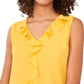 Blusa feminina Vince Camuto com decote em V e mangas bufantes, tamanho P, amarela