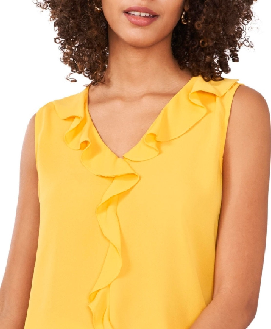 Blusa feminina Vince Camuto com decote em V e mangas bufantes, tamanho P, amarela