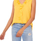 Blusa feminina Vince Camuto com decote em V e mangas bufantes, tamanho médio, amarela