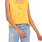 Blusa feminina Vince Camuto com decote em V e mangas bufantes, tamanho médio, amarela