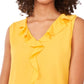 Blusa feminina Vince Camuto com decote em V e mangas bufantes, tamanho médio, amarela