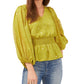 Blusa feminina Vince Camuto com estampa de bolinhas e cintura alta, verde, tamanho médio