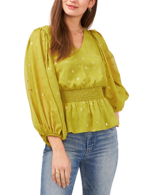 Blusa feminina Vince Camuto com estampa de bolinhas e cintura alta, verde, tamanho médio